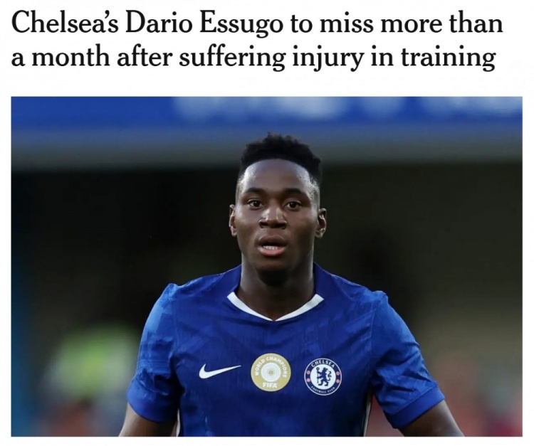 TA：切尔西中场埃苏戈在训练中受伤，将缺阵超一个月